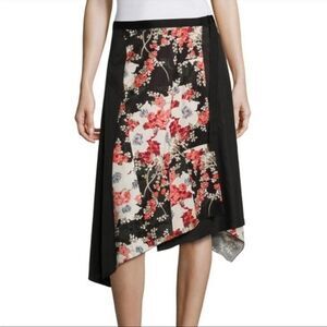 {Rag & Bone} Black and Red Floral Wrap Liv Asymmetrical Skirt - Size 0
